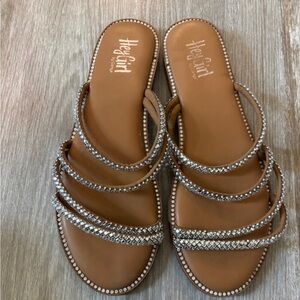 Brown and Silver Beaded Sandals with Leather Sole
